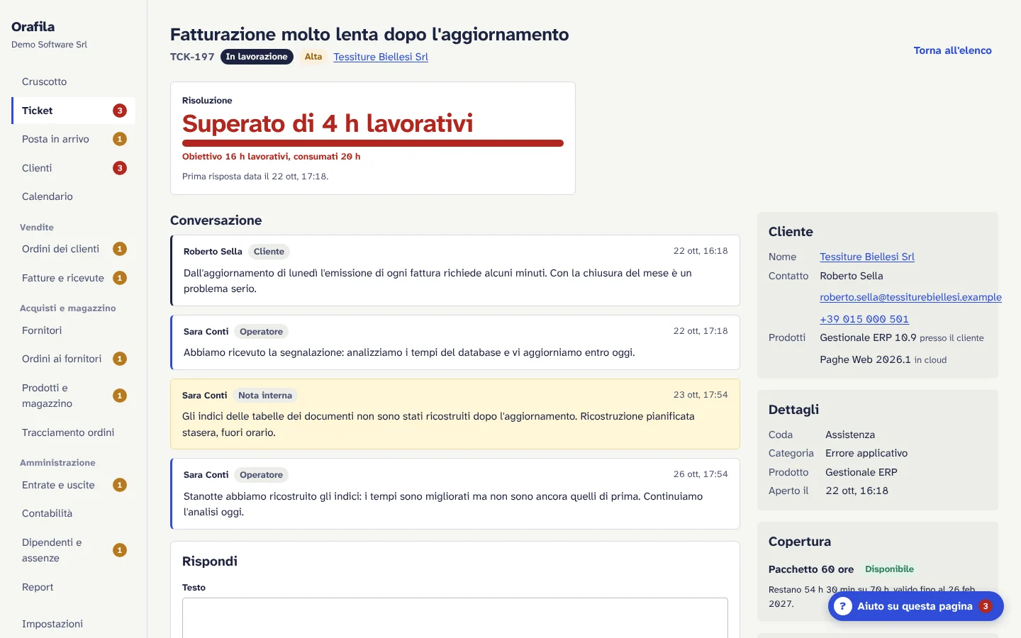 Dettaglio di un ticket