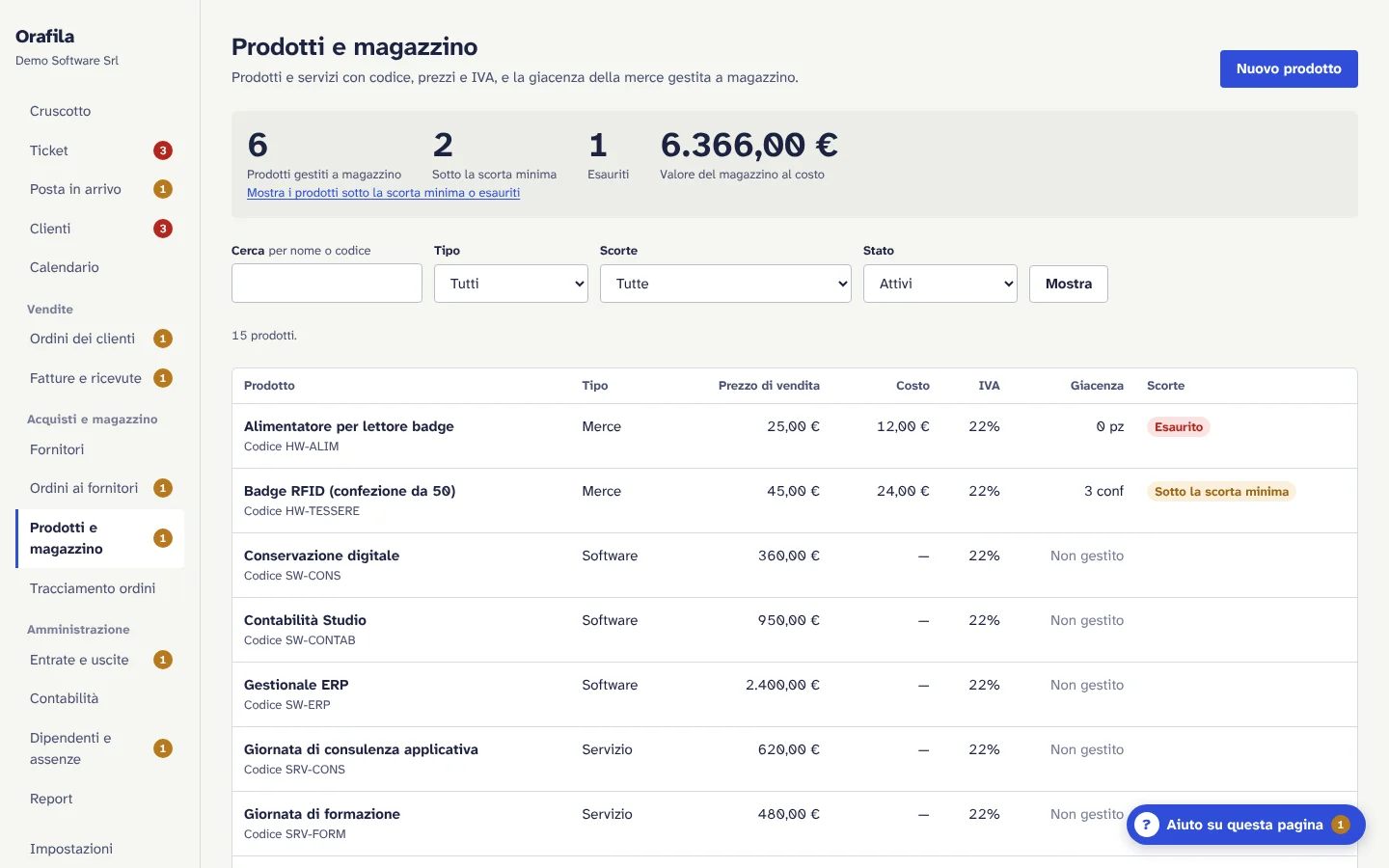 Prodotti e magazzino
