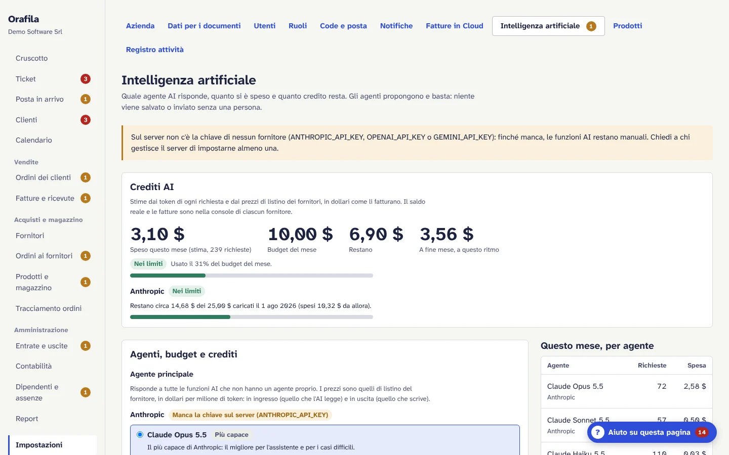 Impostazioni dell'intelligenza artificiale