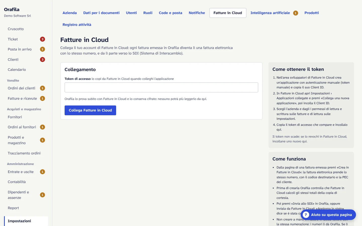 Impostazioni di Fatture in Cloud