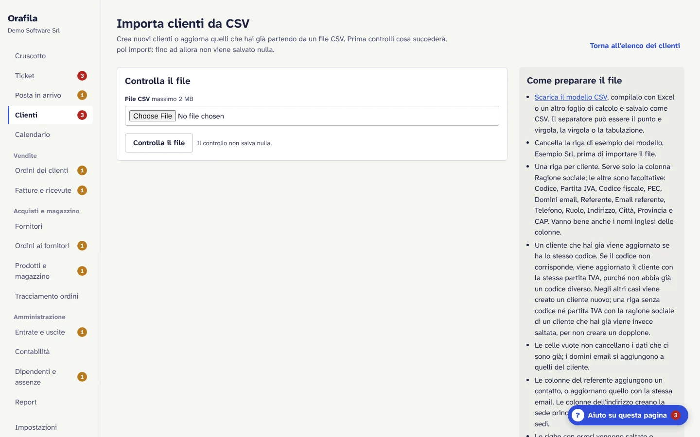 Importazione da CSV